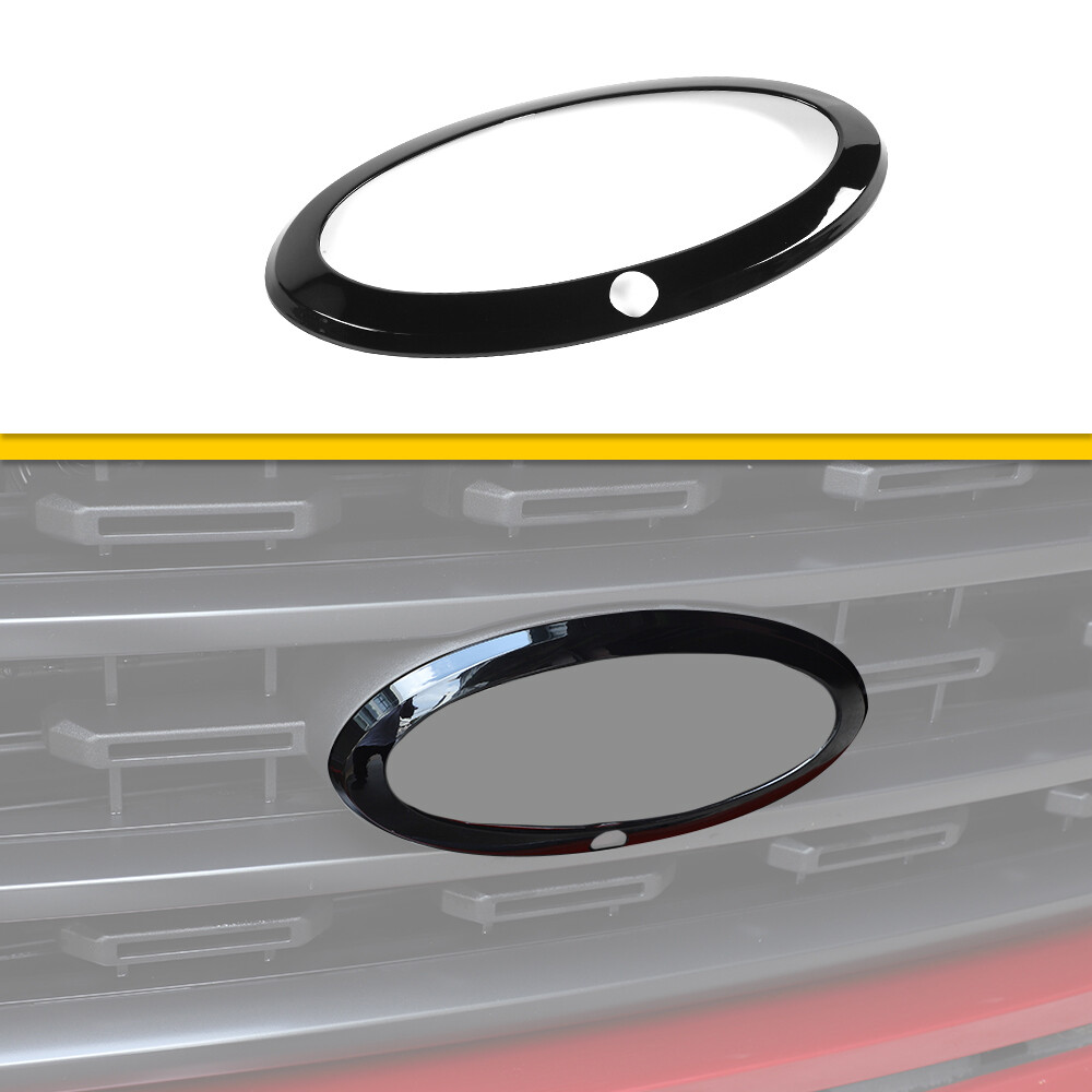 Black Front Logo Emblem Badge Ring Cover Trim For Ford F150 2021-22 With Camera