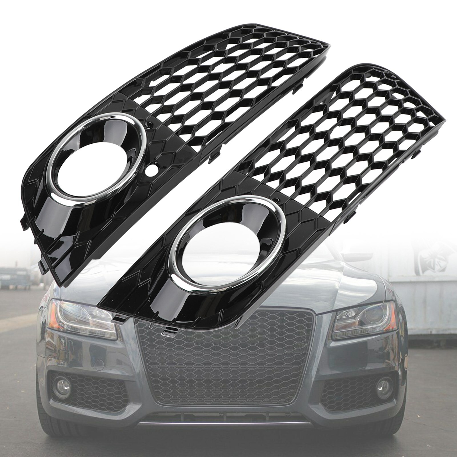 Pair Honeycomb Mesh Fog Light Open Vent Grill Intake Fit Audi A4 B8 2009-2012 US