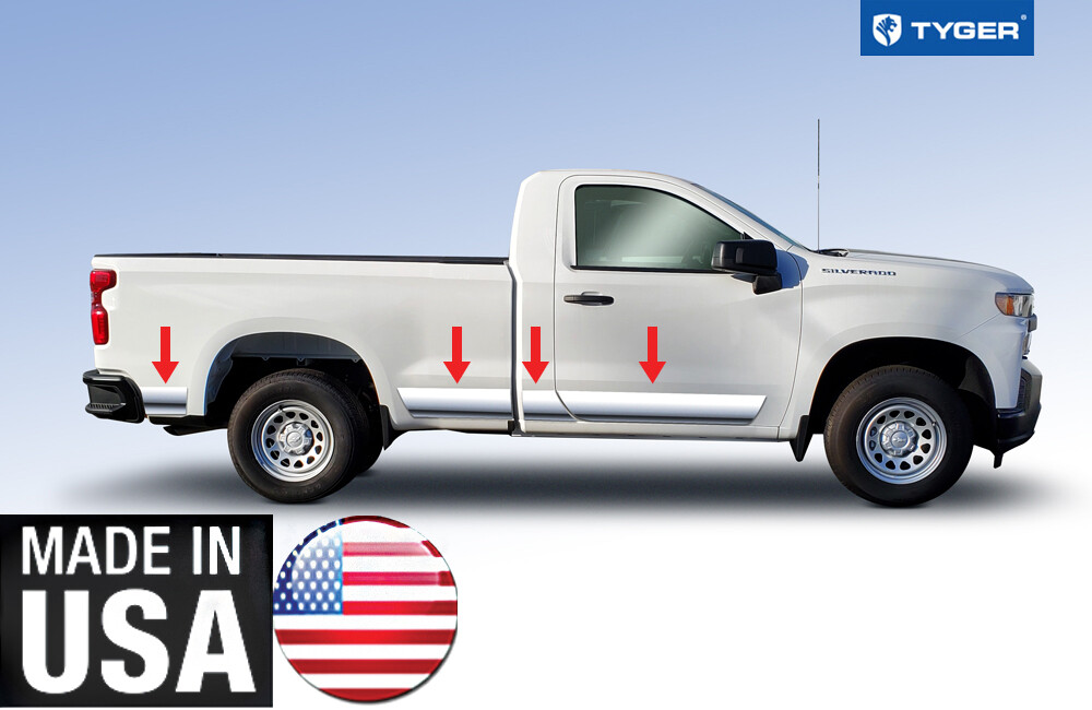 Chrome Accessories Rocker Panel Trim fit 2019-2021 Chevy 1500 Reg Cab 6.5′ Bed