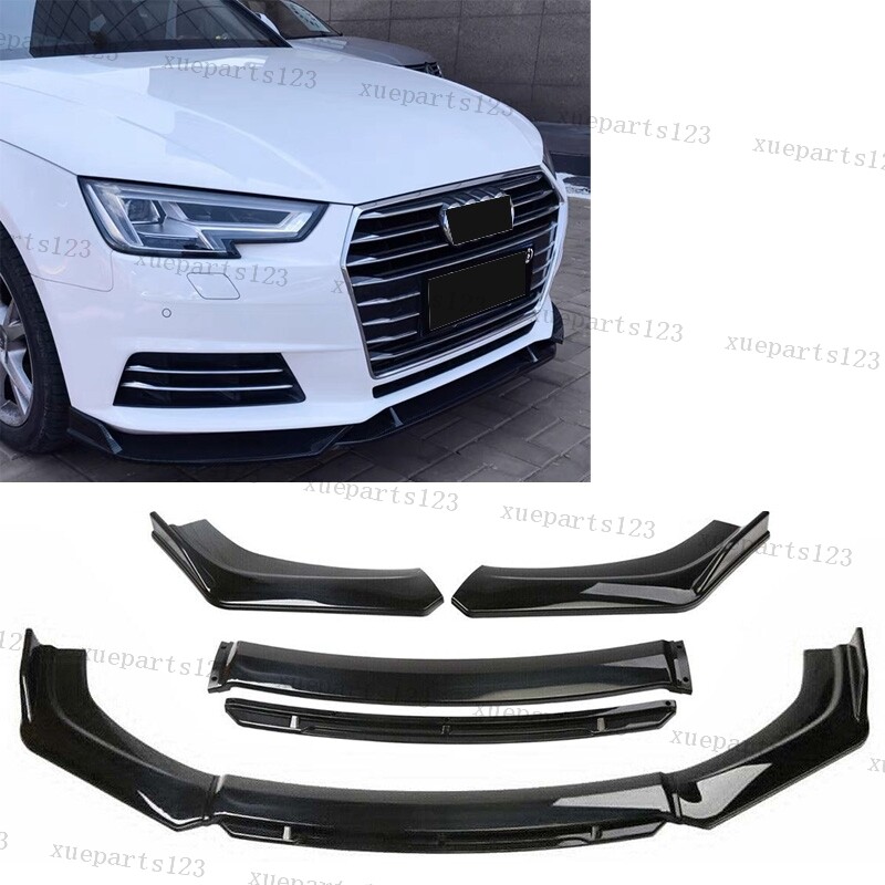 For Audi A4 B9 Sedan 2017-18 Front Bumper Lip Splitter Chin Spoiler Glossy Black