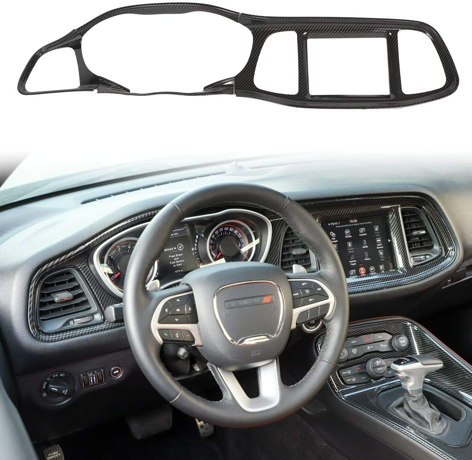 Carbon Fiber Central Control Panel Dash Gear Shift Cover Trim for Challenger 15+