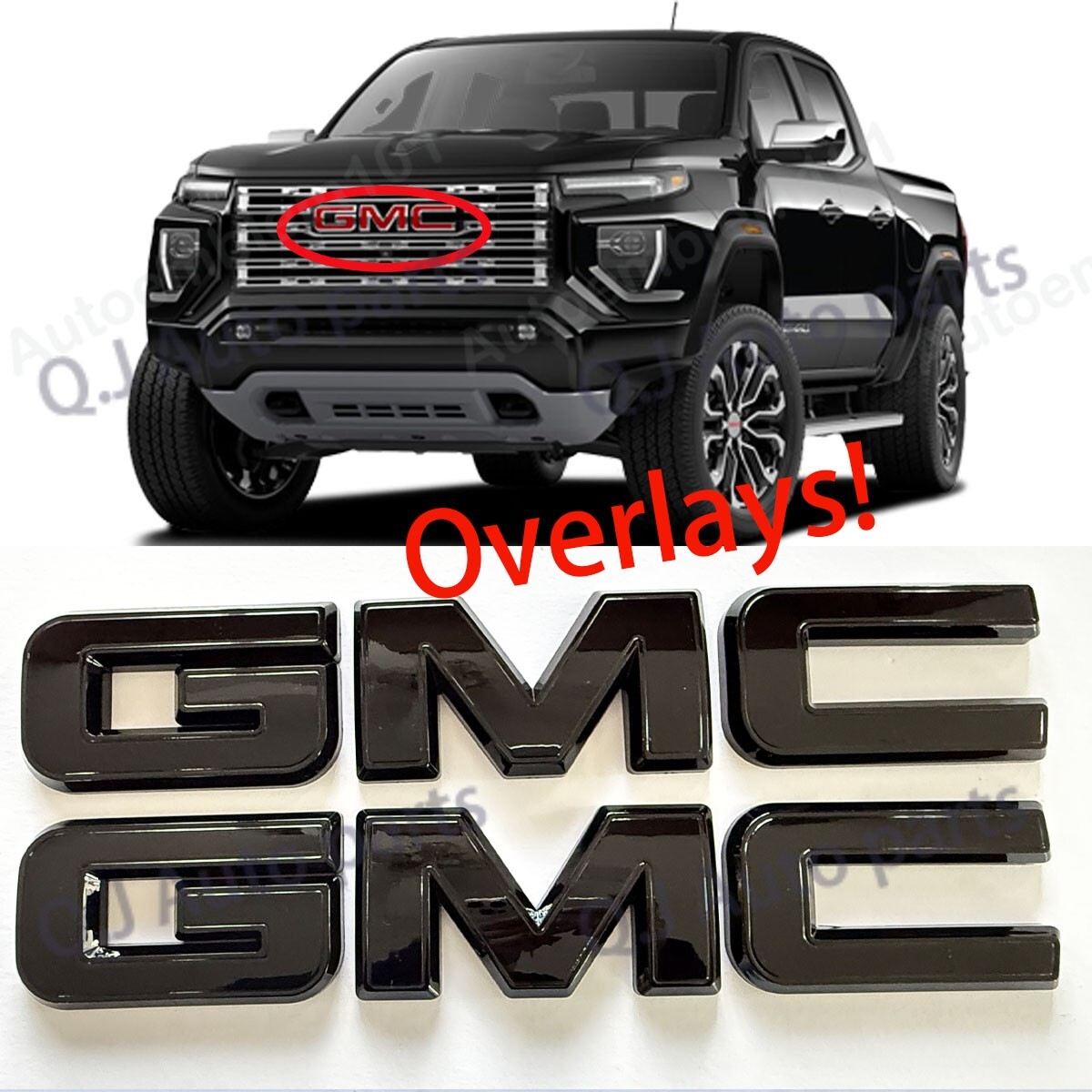 Front & Rear Gloss Black OVERLAY Emblem Badge Fit 2023 2024 2025 GMC Canyon