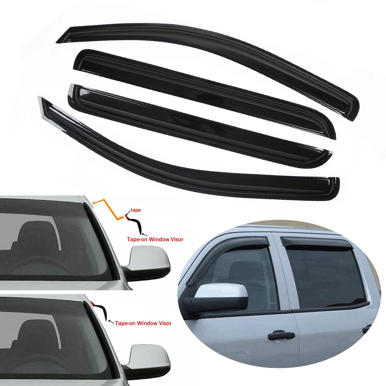 For Chevrolet Silverado 1500 Crew Cab 2014-2018 Window Visor Rain Guards Shades