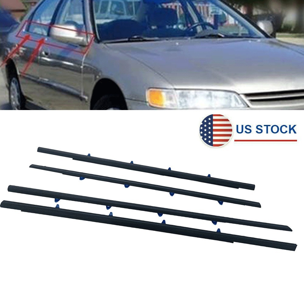 4Pcs Window Weatherstrip Outer Seal Sweep Belt For 1994-1997 Honda Accord Sedan