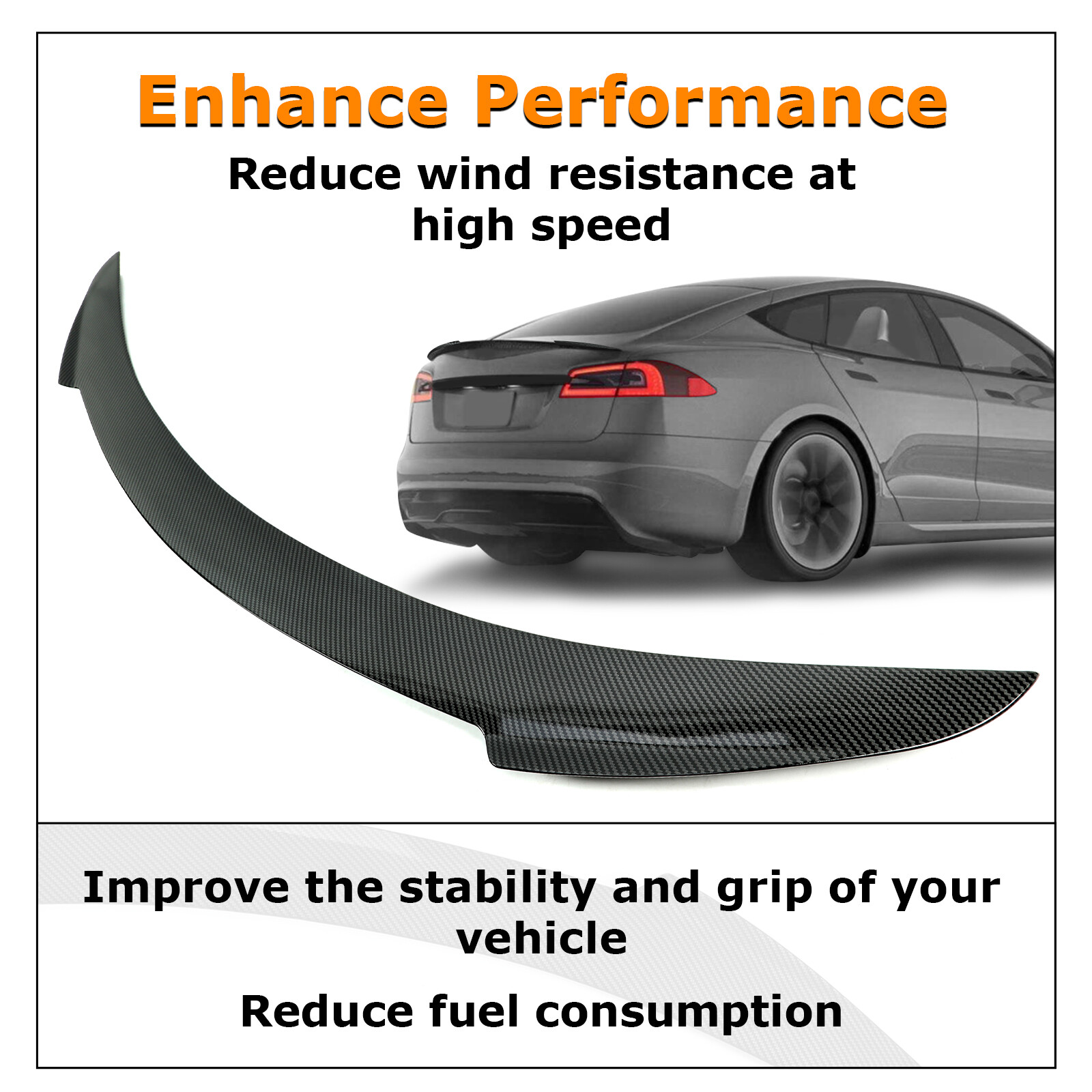 For Tesla Model S 2012-2021 Carbon Fiber Style Rear Trunk Lid Spoiler Wing ABS