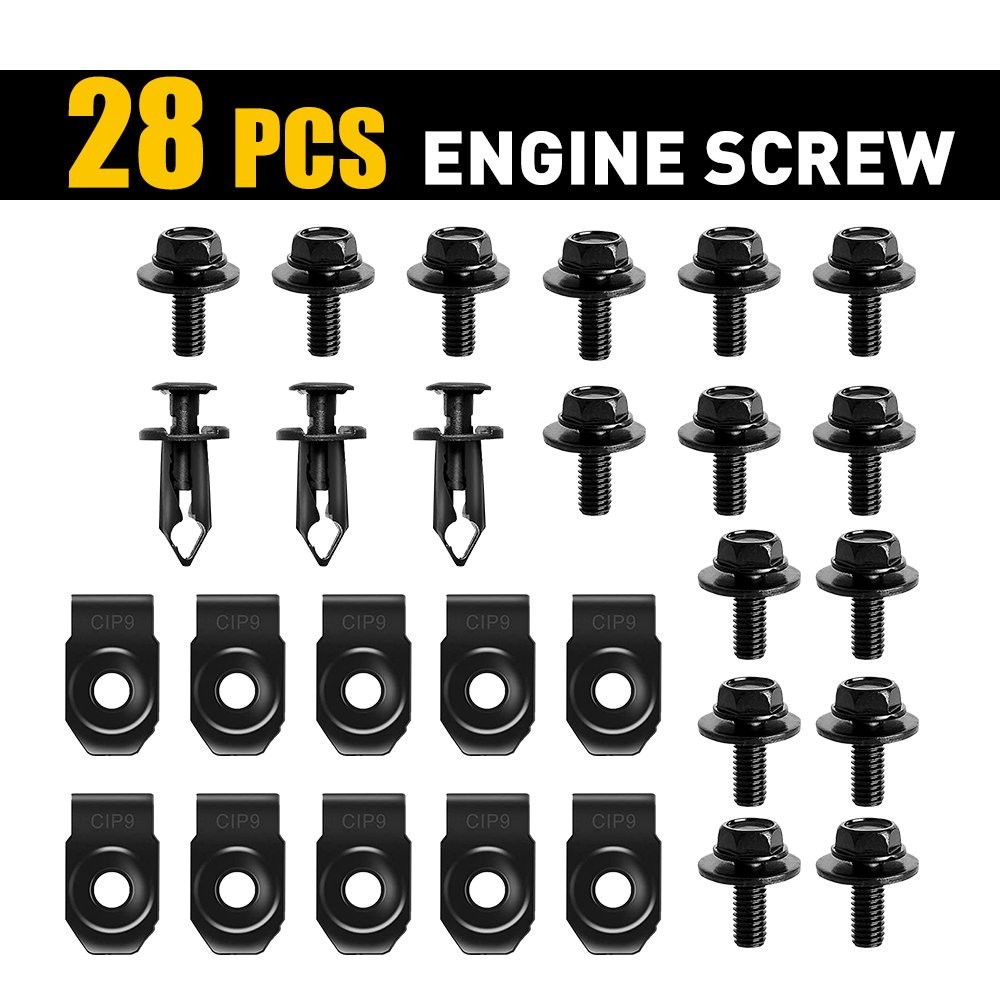 28pcs/Set Car Engine Splash Body Shield Bolts Screw Nut Fender Bumper Clip Rivet