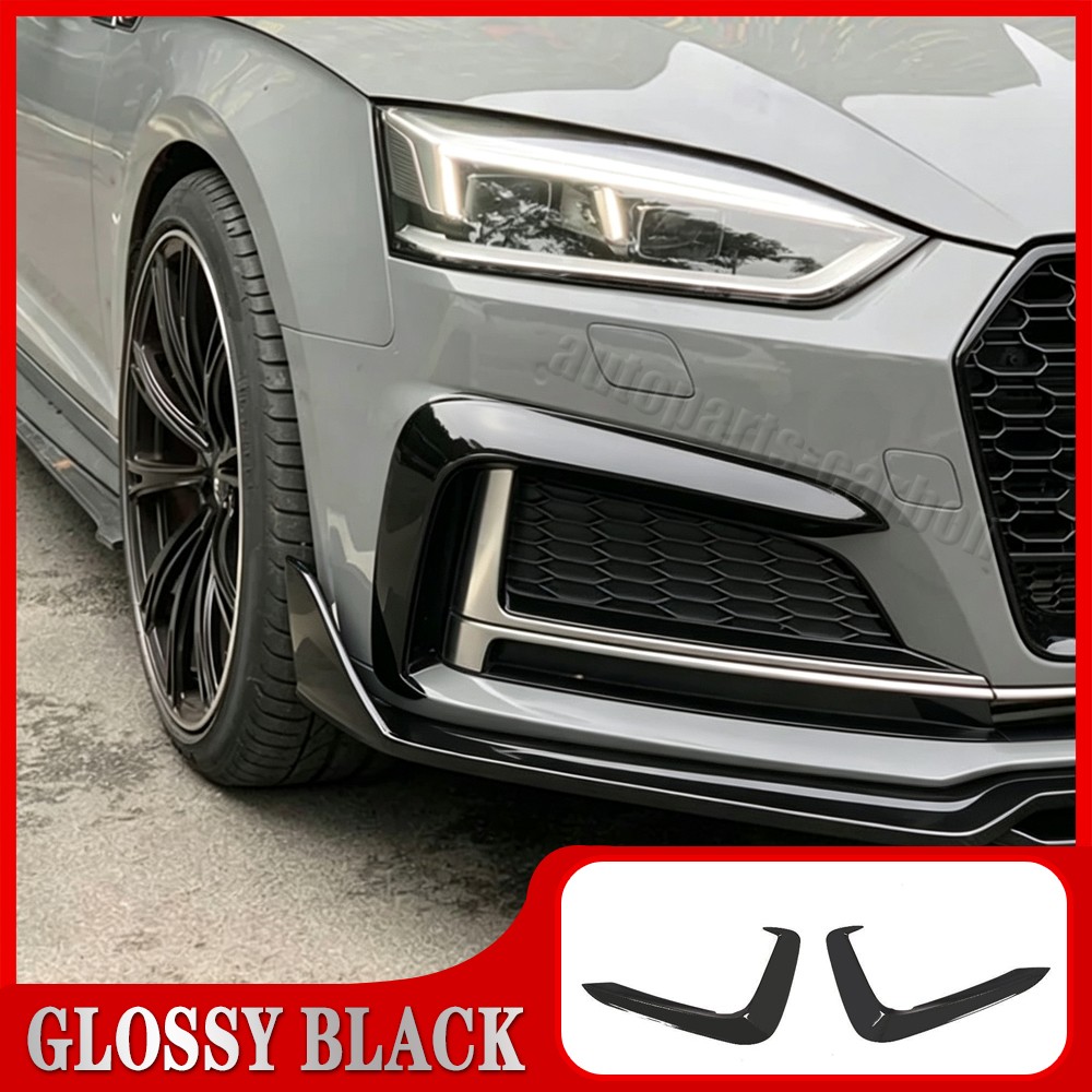 For Audi A5 Sline S5 B9 2017-19 Gloss Black Front Bumper Side Splitter Vent Fins