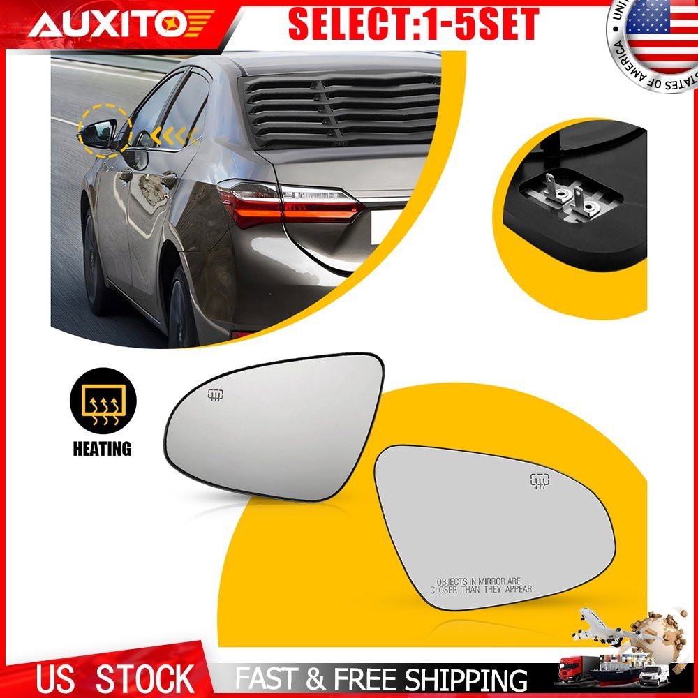 Driver Passenger Side Heated Mirror Glass Fit 2014-2018 19 Toyota Corolla 2-10X