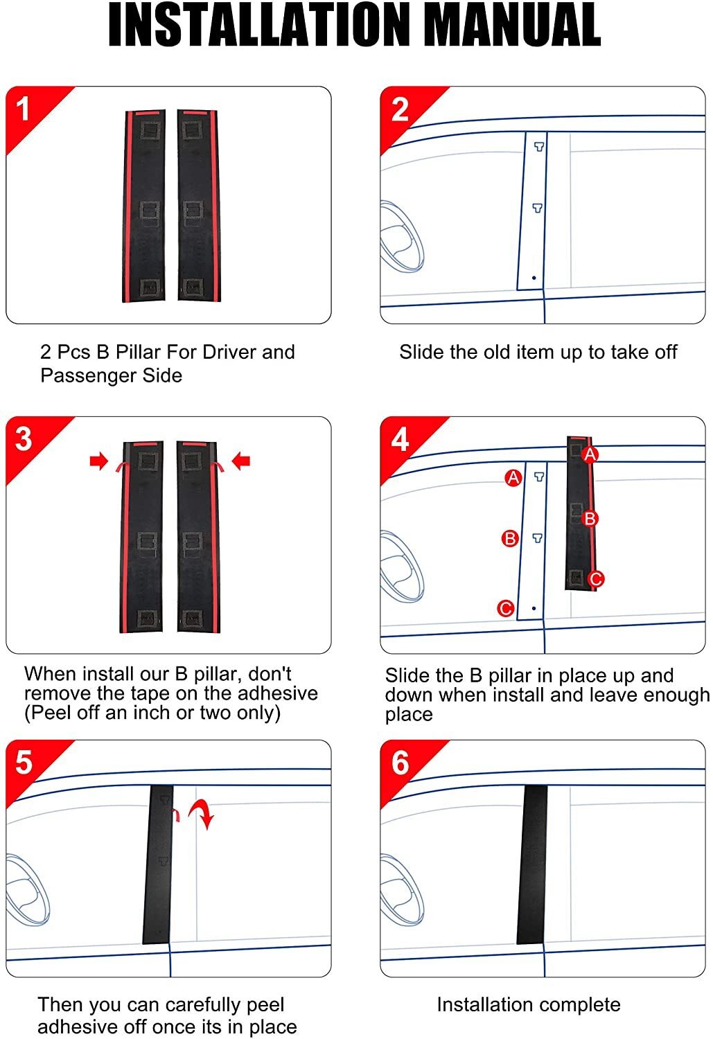 2Pcs Front B Pillar Molding Trim For Chrysler Town & Country Dodge Grand Caravan
