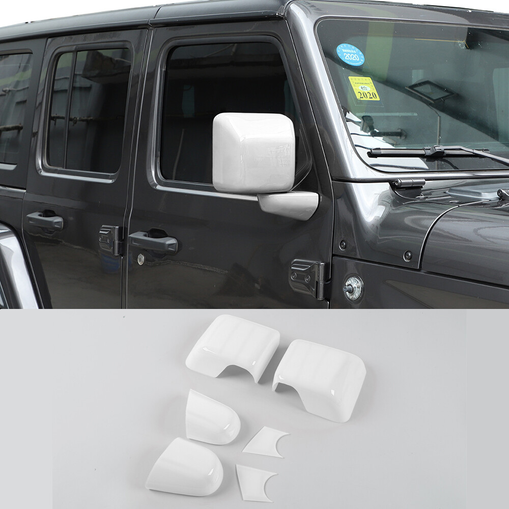 6pcs White Rearview Side Mirrors Trim Cap Cover Kit for Jeep Wrangler JL JT 18+