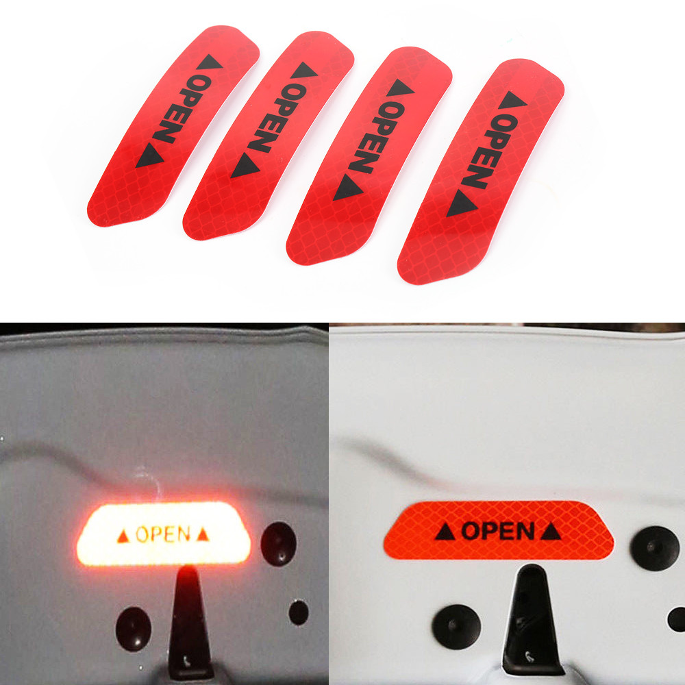 4X Super Car Door Open Sticker Reflective Tape Safety Warning Decal Red Hot