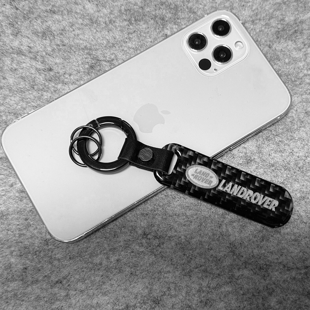 Real Carbon Fiber+ Black Leather Keychain Car Key Fob Key Ring for Land Rover