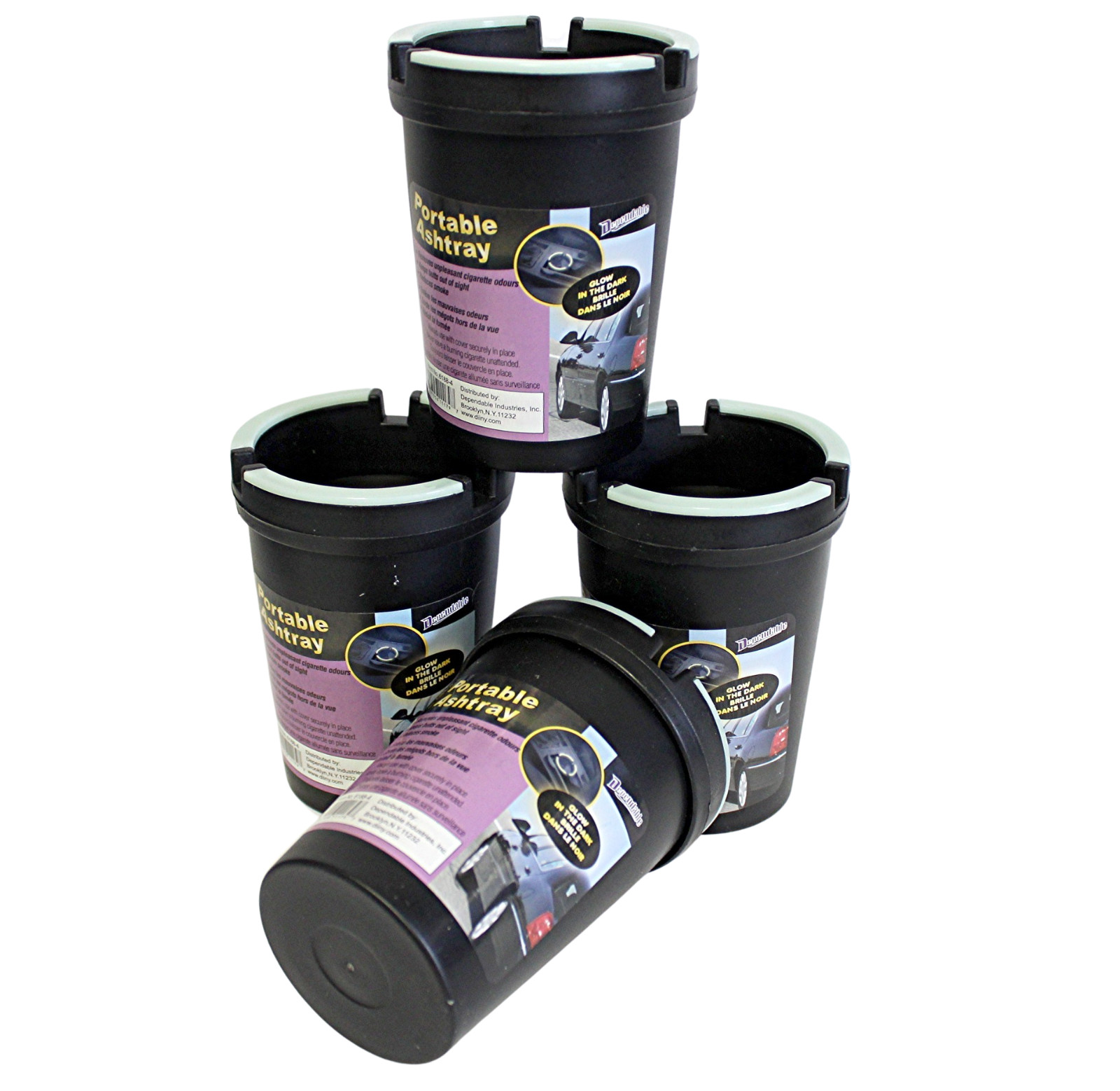 4 Pack Ashtray Butt Bucket Smokeless Glow in the Dark Portable Home AUTO Black