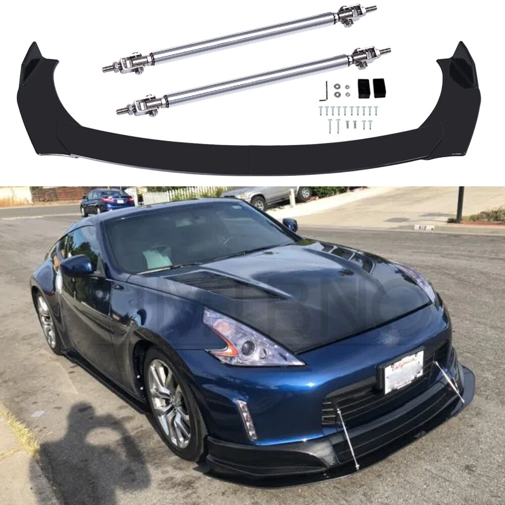 For Nissan 370Z 2009-2021 Front Bumper Lip Spoiler Splitters Chin + Strut Rods