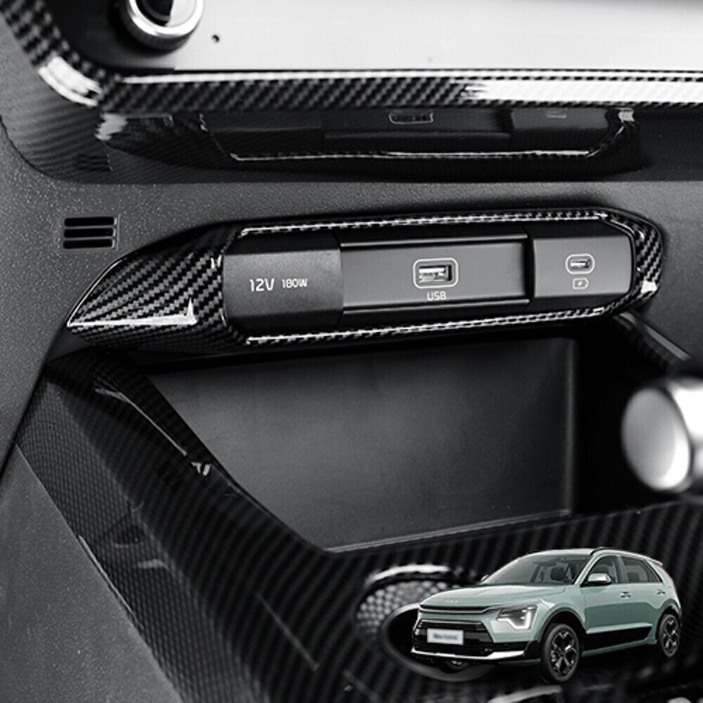 Carbon Fiber Texture ABS Car Interior USB Port Cover Trim For Kia Niro 2022 2023