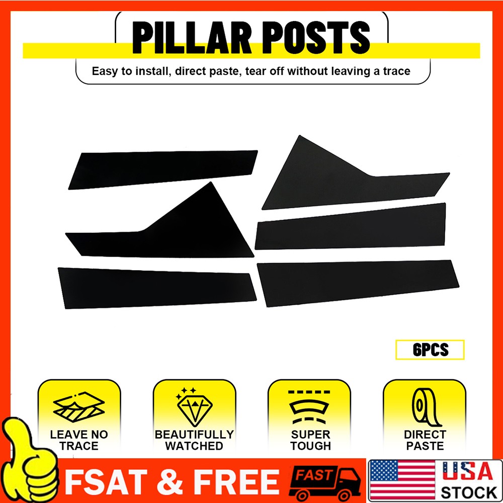 6x For Cadillac CT6 2016-2021 Gloss Black Pillar Post Cover Window Door Trim Set