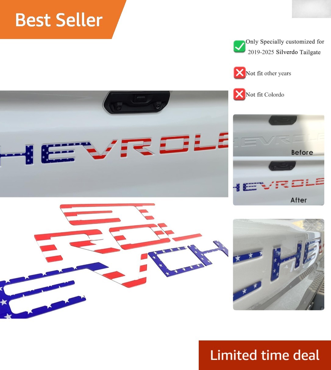 High-Quality ABS 3D Tailgate Insert Letters for Chevy Silverado 2019-2025