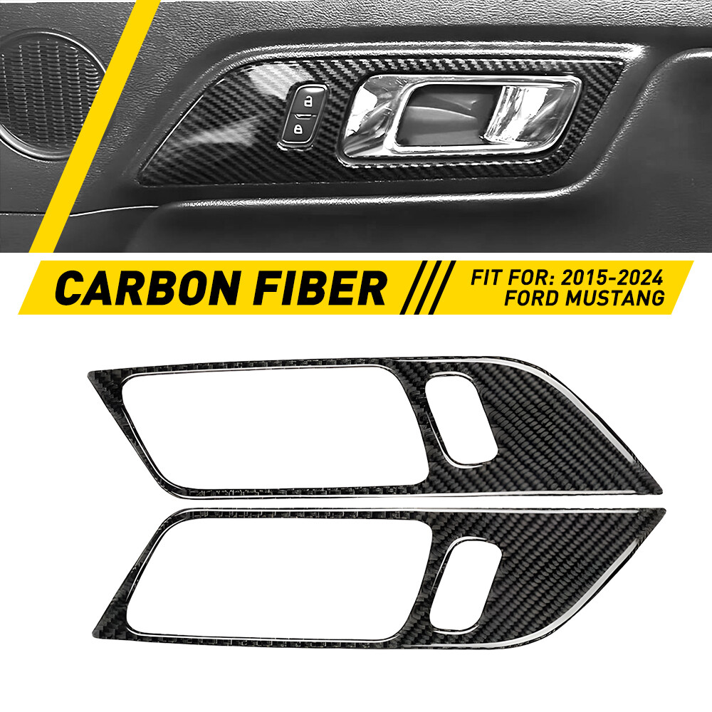 Real Carbon Fiber Interior Door Handle Trim Cover Fit for Ford Mustang 2015-24 Y