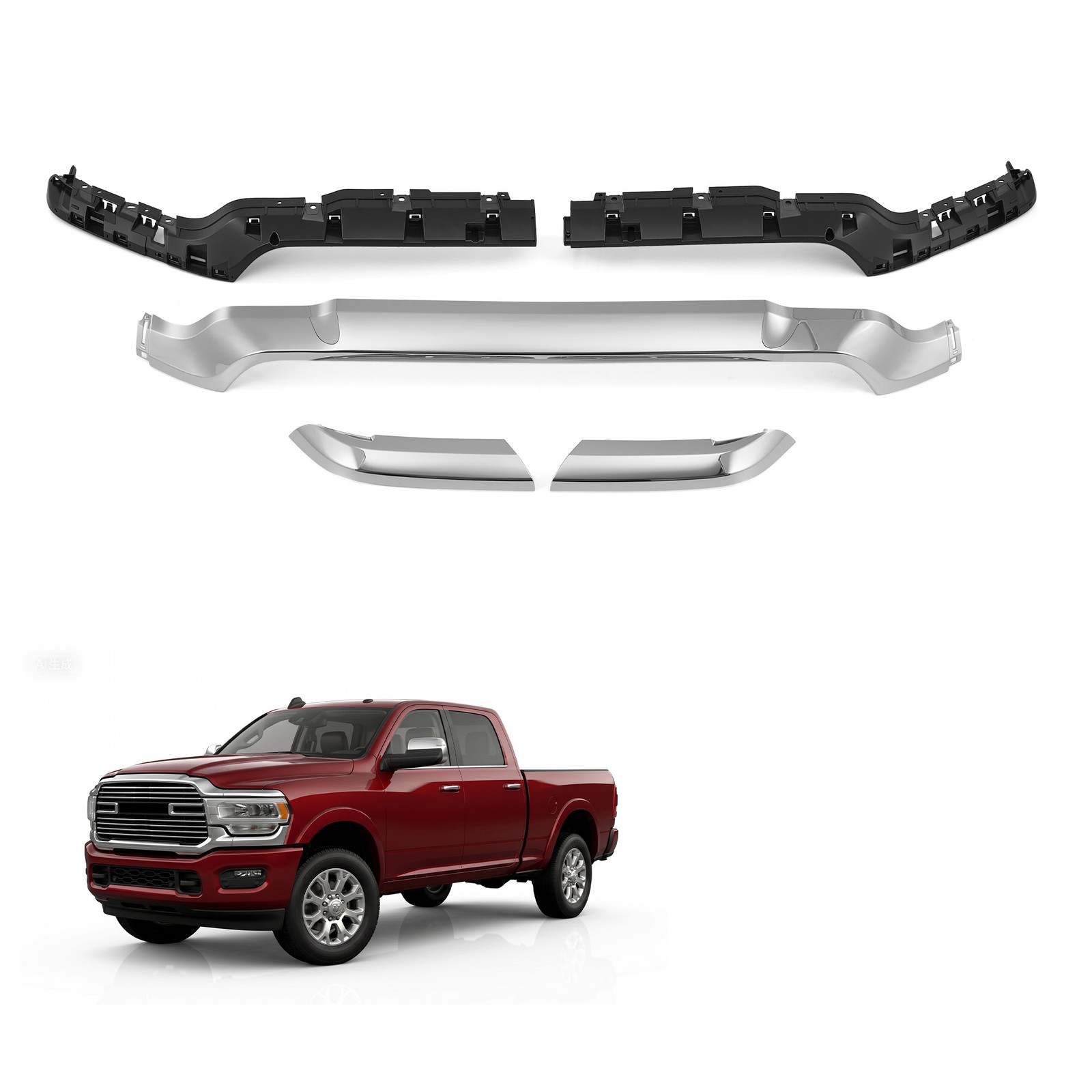 Front Bumper Upper Lower Grille Molding Trim Chrome For RAM 2500 3500 2019-2024