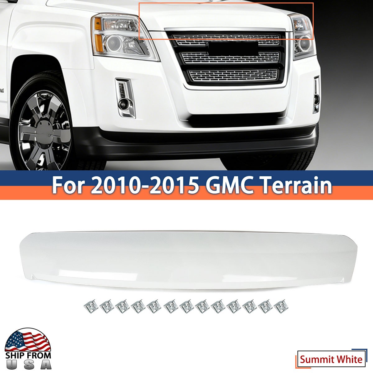 Summit White For 2010-2015 GMC Terrain Hood Front Upper Molding Trim Moulding
