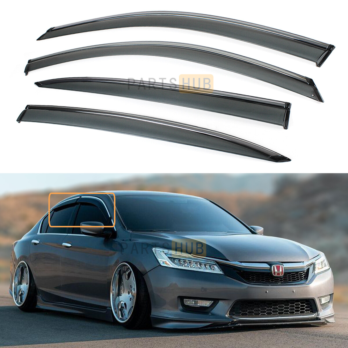 For 13-2017 Honda Accord OE Style Clip-on Smoked Tinted Window Visor Rain Guard