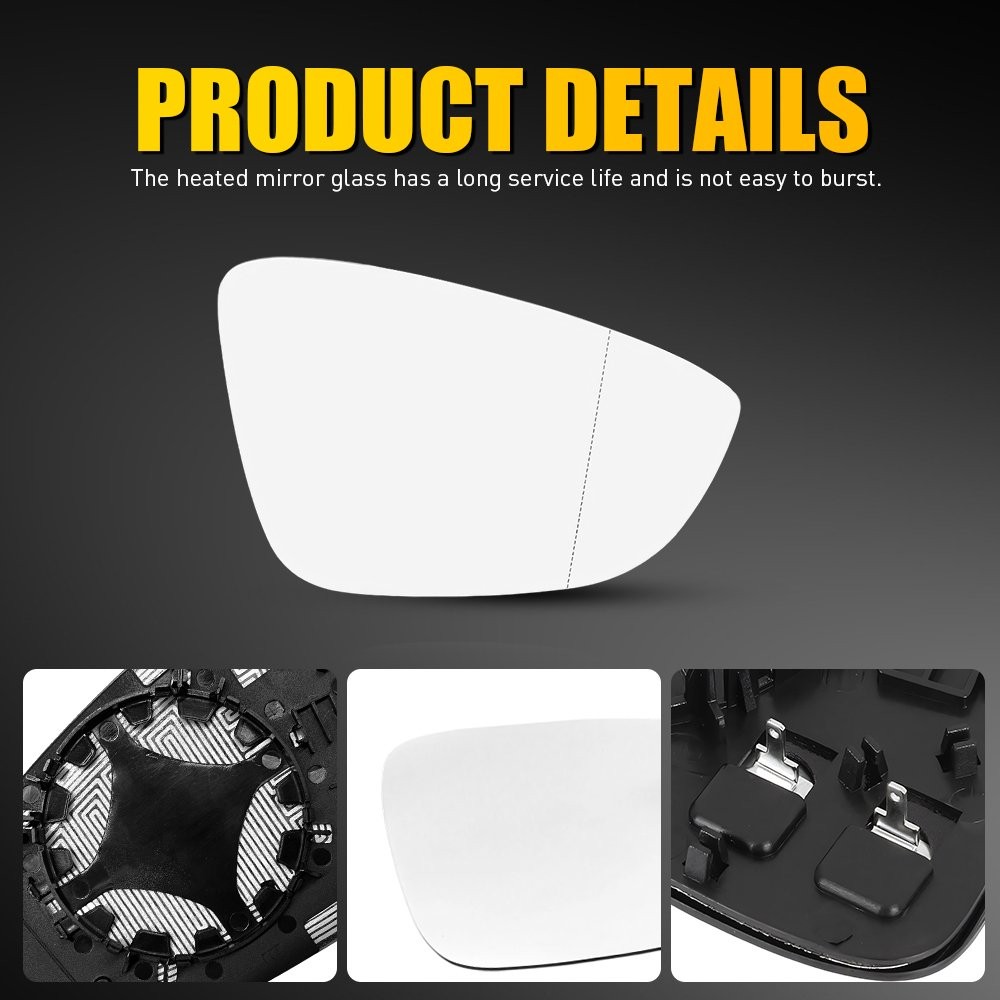 Piece of 1 Mirror Glass Heated Passenger Side RH For Volkswagen Eos 2009-2016