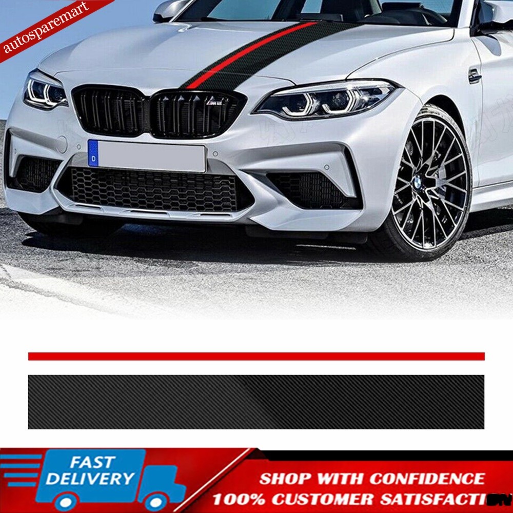 7-Inch Width Gloss Black 5D Carbon Fiber w/Red Rally Stripe Vinyl Graphics Decal
