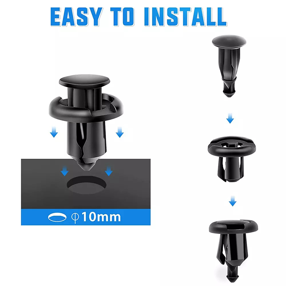 100PCS 10mm Bumper Clips Retainer Auto Car Plastic Rivets Fastener Fender Push++