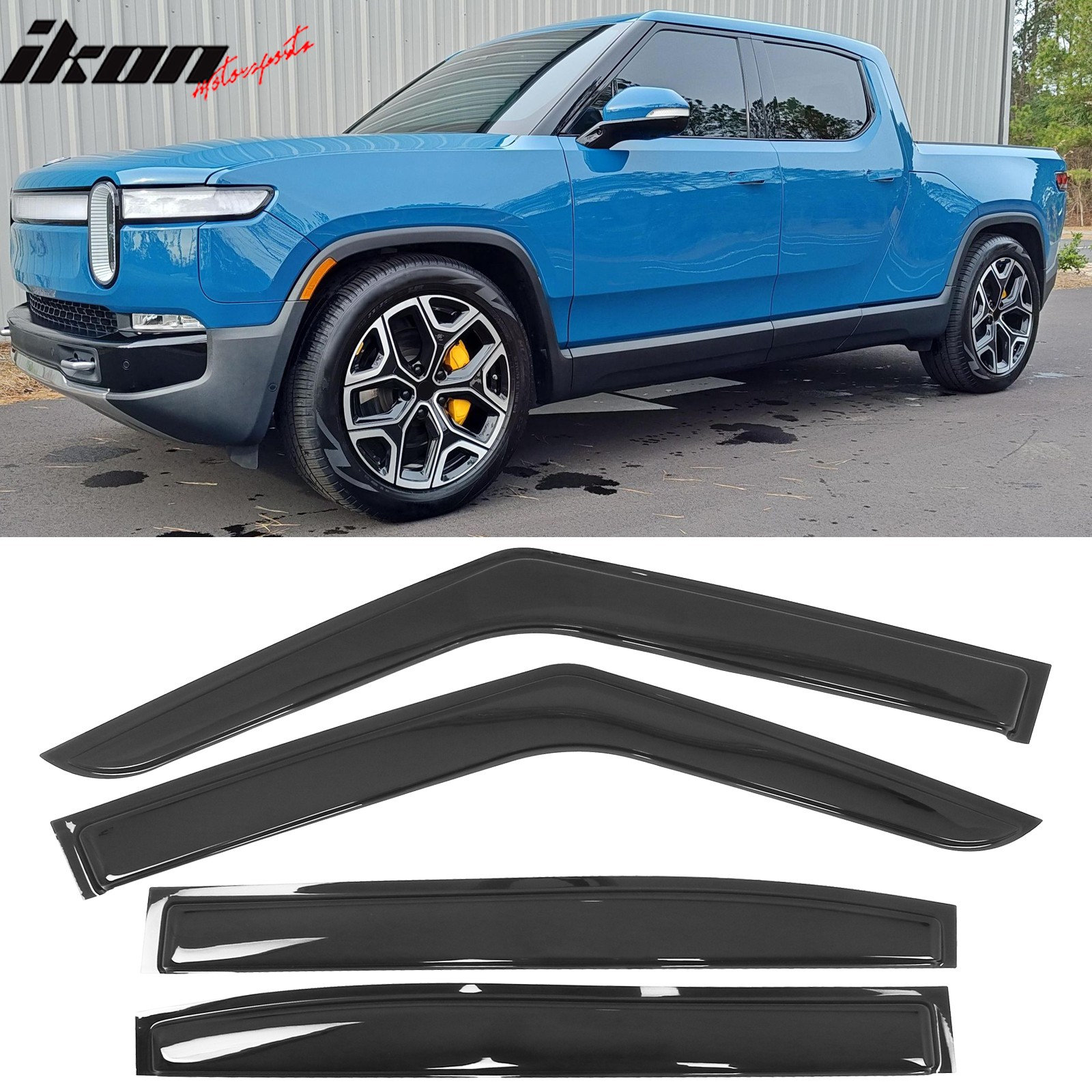 Fits 22-25 Rivian R1T Window Visors Vent Rain Wind Sun Guards Deflectors Tape-On