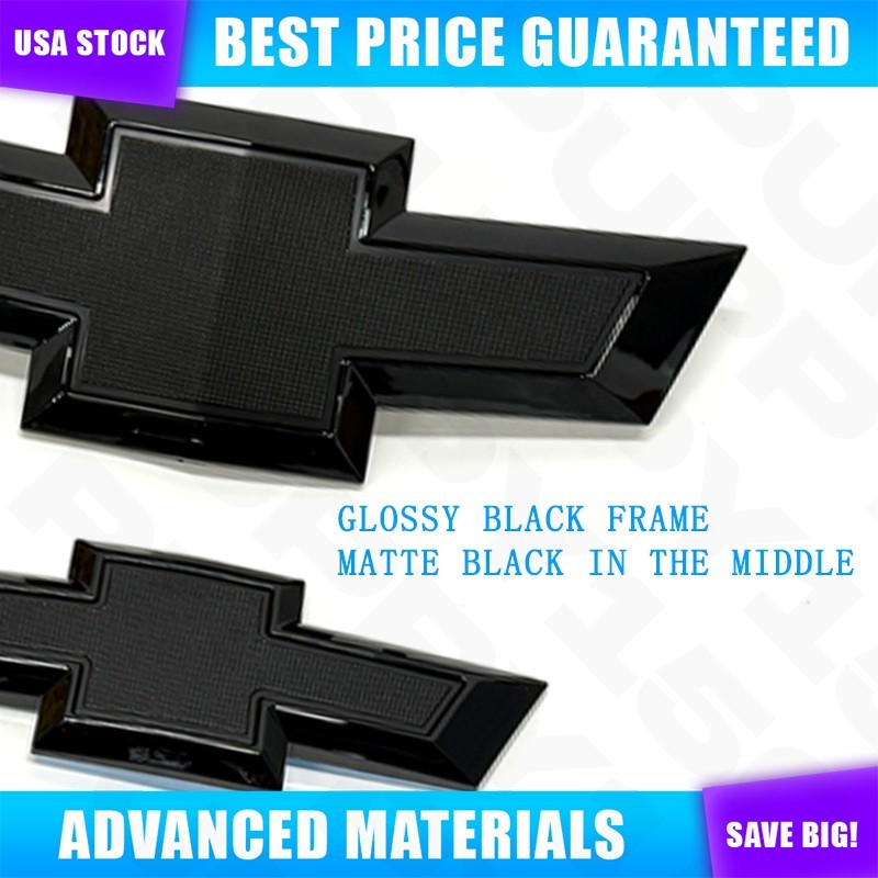 2014-2020 For IMPALA Front Grille Bowtie Emblem + Tailgate Badge Gloss Black Set