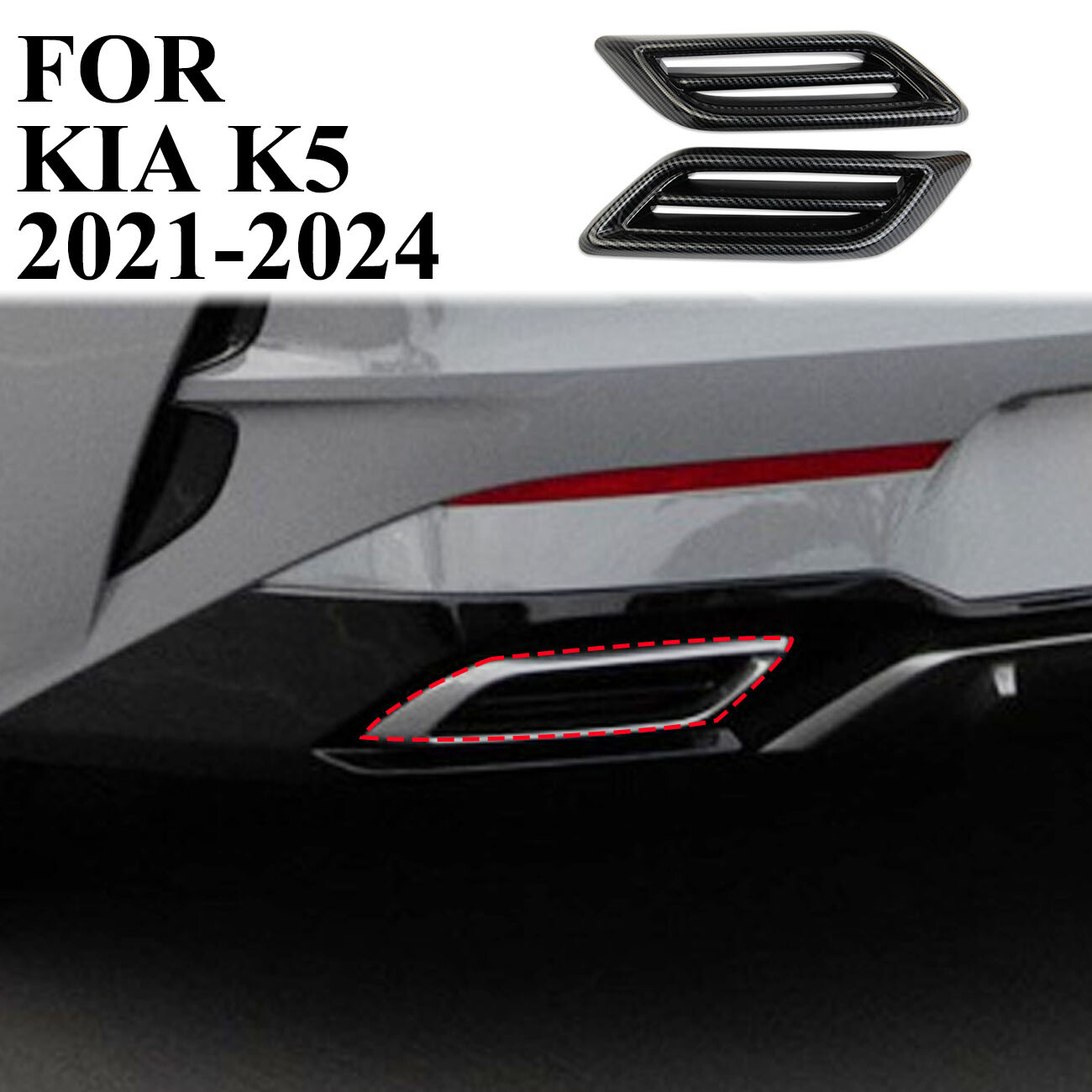 Carbon fiber style exterior rear exhaust pipe trim cover for KIA K5 2021-2024