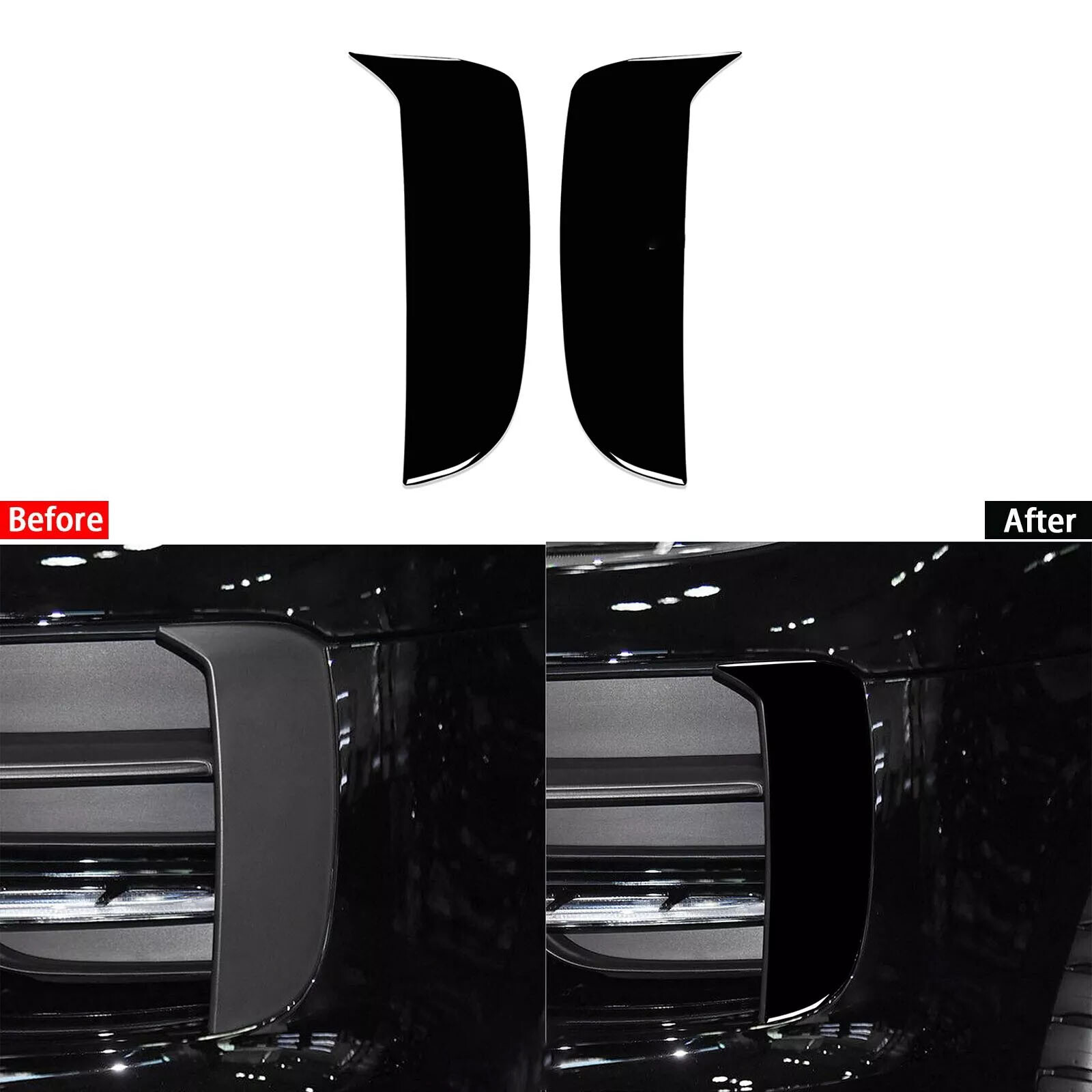 Glossy Piano Black Front Fog Light Eyebrow Cover Trim For Porsche Macan 2018-21
