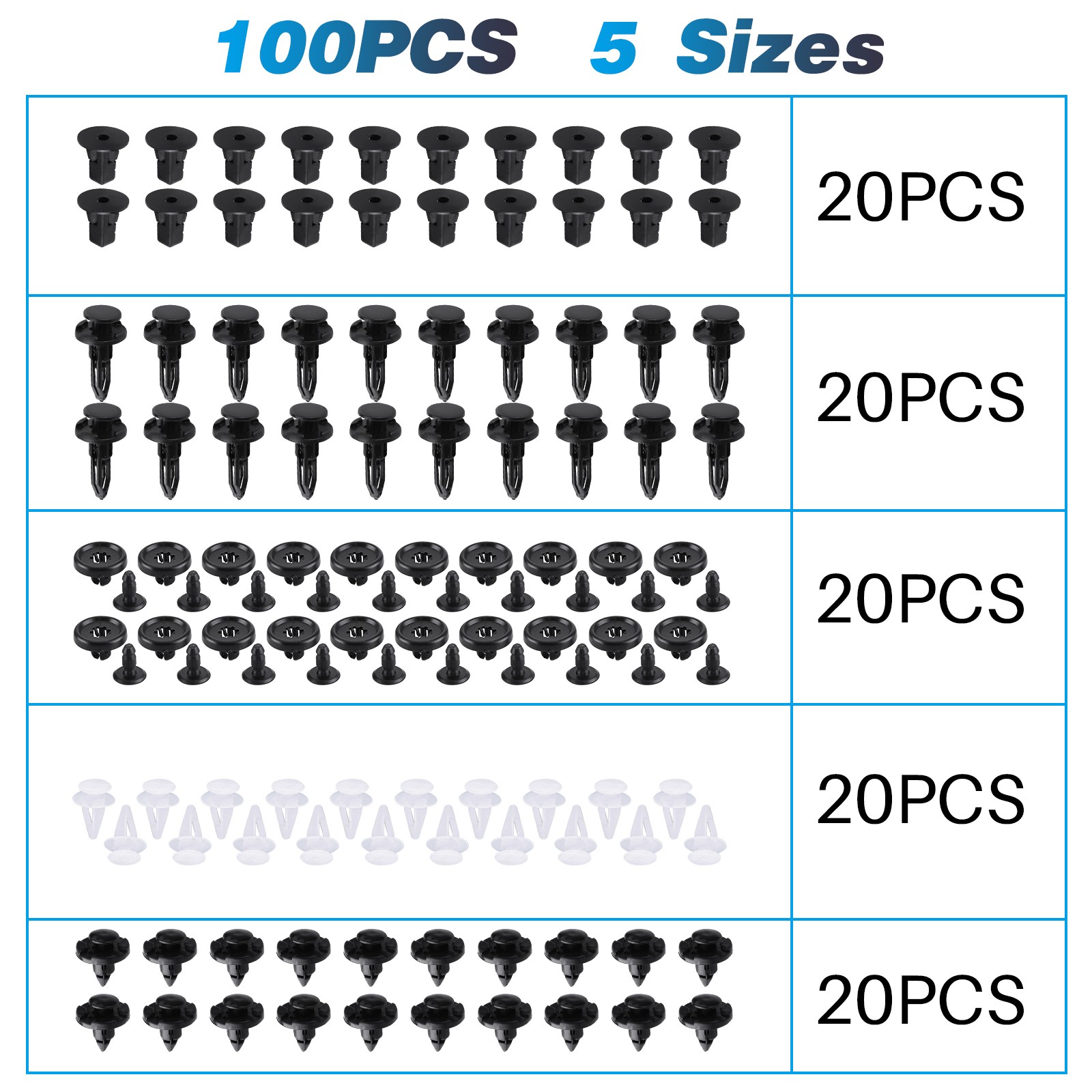 Trim Panel Clips Bumper Fender Push Pin Rivet 7 8 9mm for Toyota & Lexus 100pcs