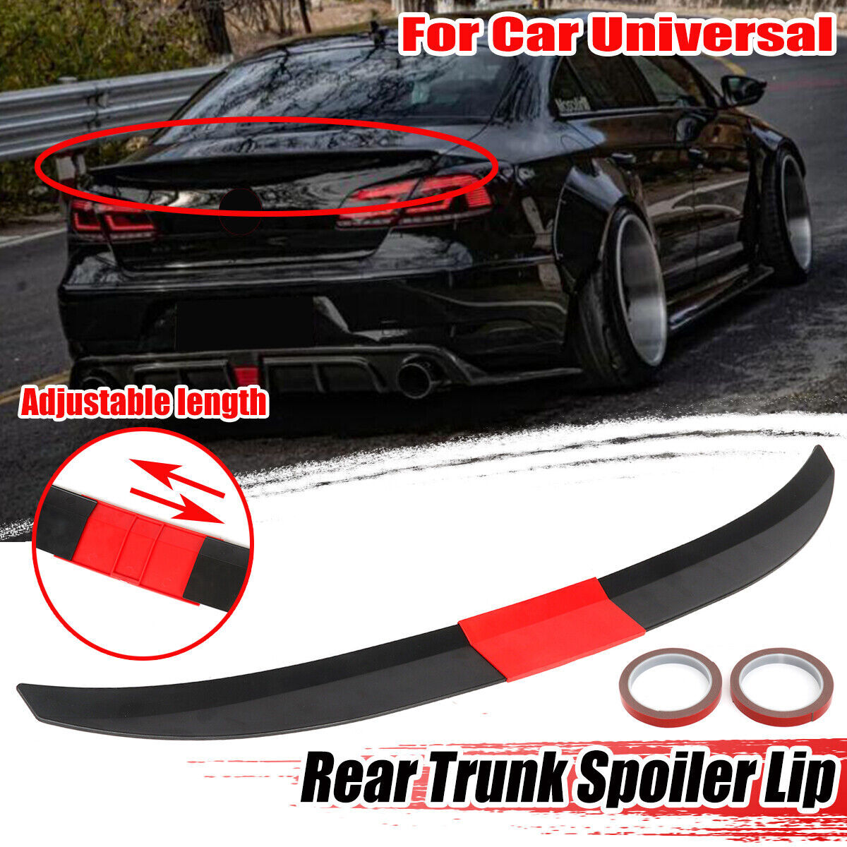 For Car Sedan Universal Adjustable Rear Trunk Spoiler Lip Lip Unpainted Black