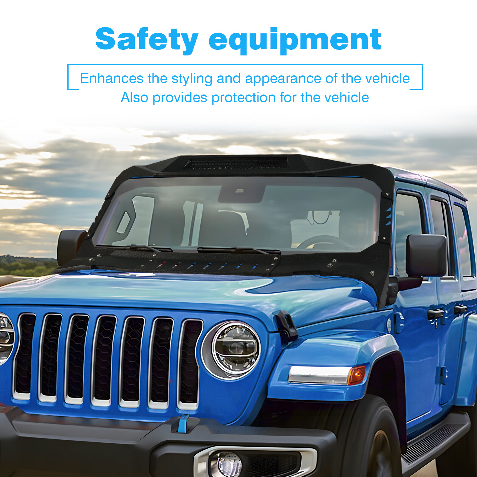 Windshield Frame Cover Visor Cowl Armor Set fit Jeep Wrangler JL JT 18-24 Used