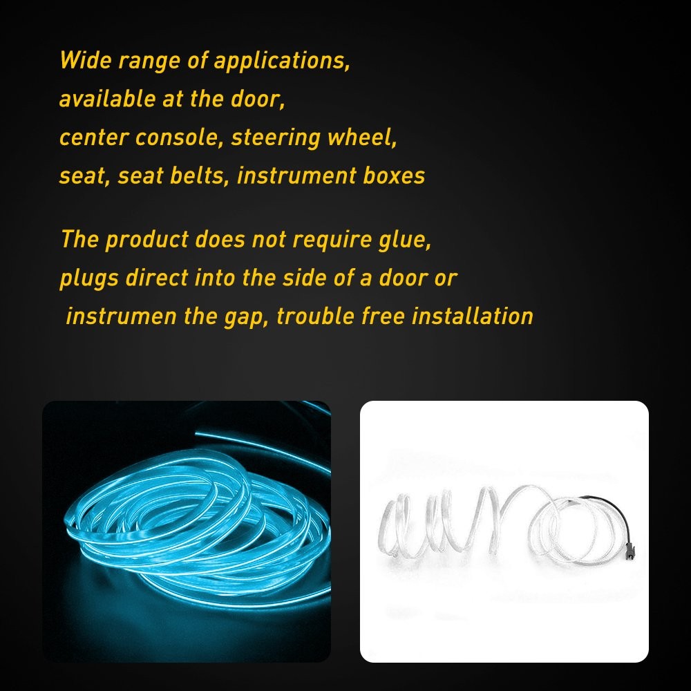2M Cold White LED Car Interior Decor Trim Atmosphere Wire Strip Light Lamp Dash