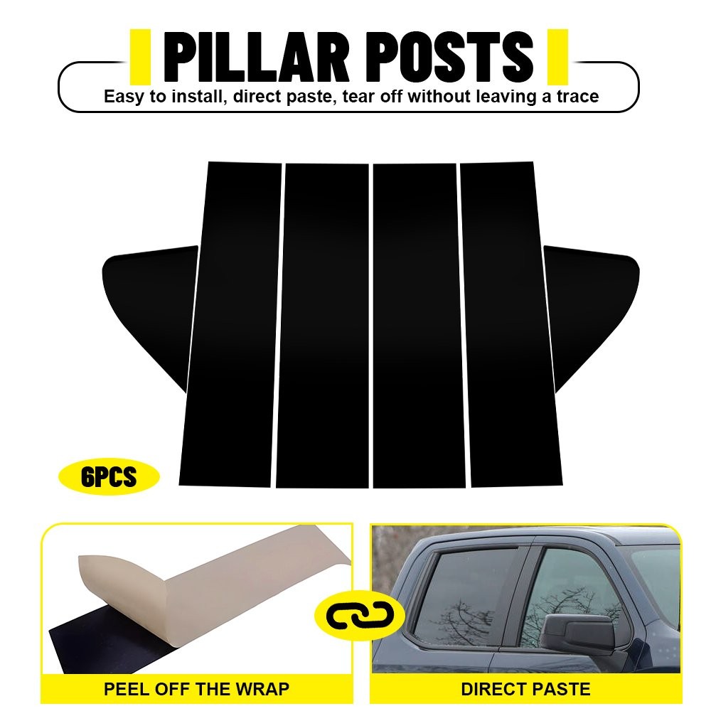 Pillar Posts Glossy black Polycarbonate For GMC Sierra Chevy 2019-2024 Silverado