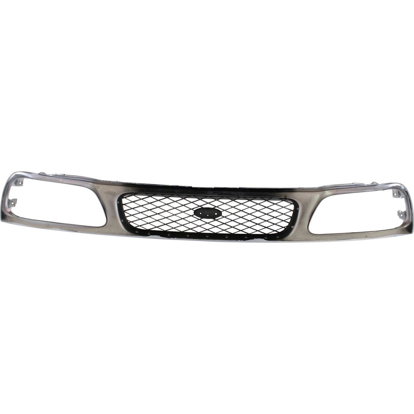 Grille For 97-98 Ford F-150 F-250 Chrome Shell w/ Silver Insert Plastic