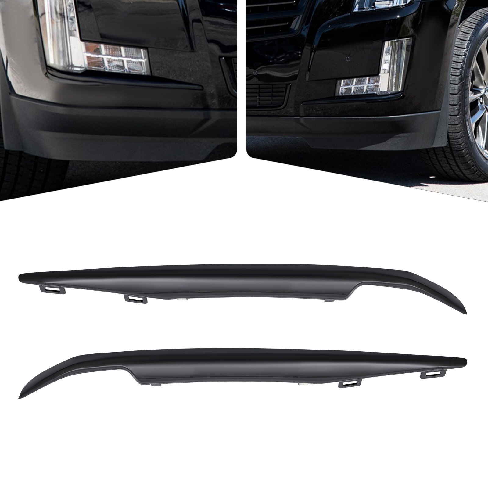 Black Front Left+Right Bumper Trim Set For 2015-2020 Cadillac Escalade Fits ESV