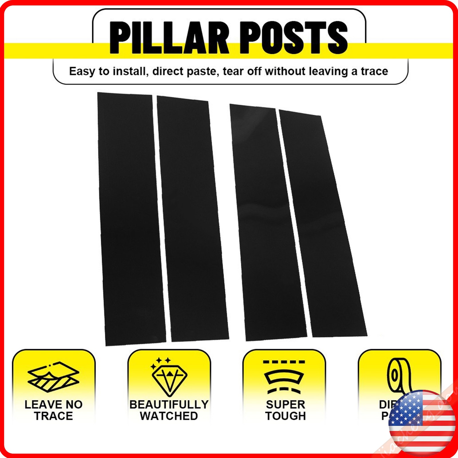 4pcs Door Trim B Pillar Posts Gloss Black Cover Trim Kit For Ford F150 2015-2021