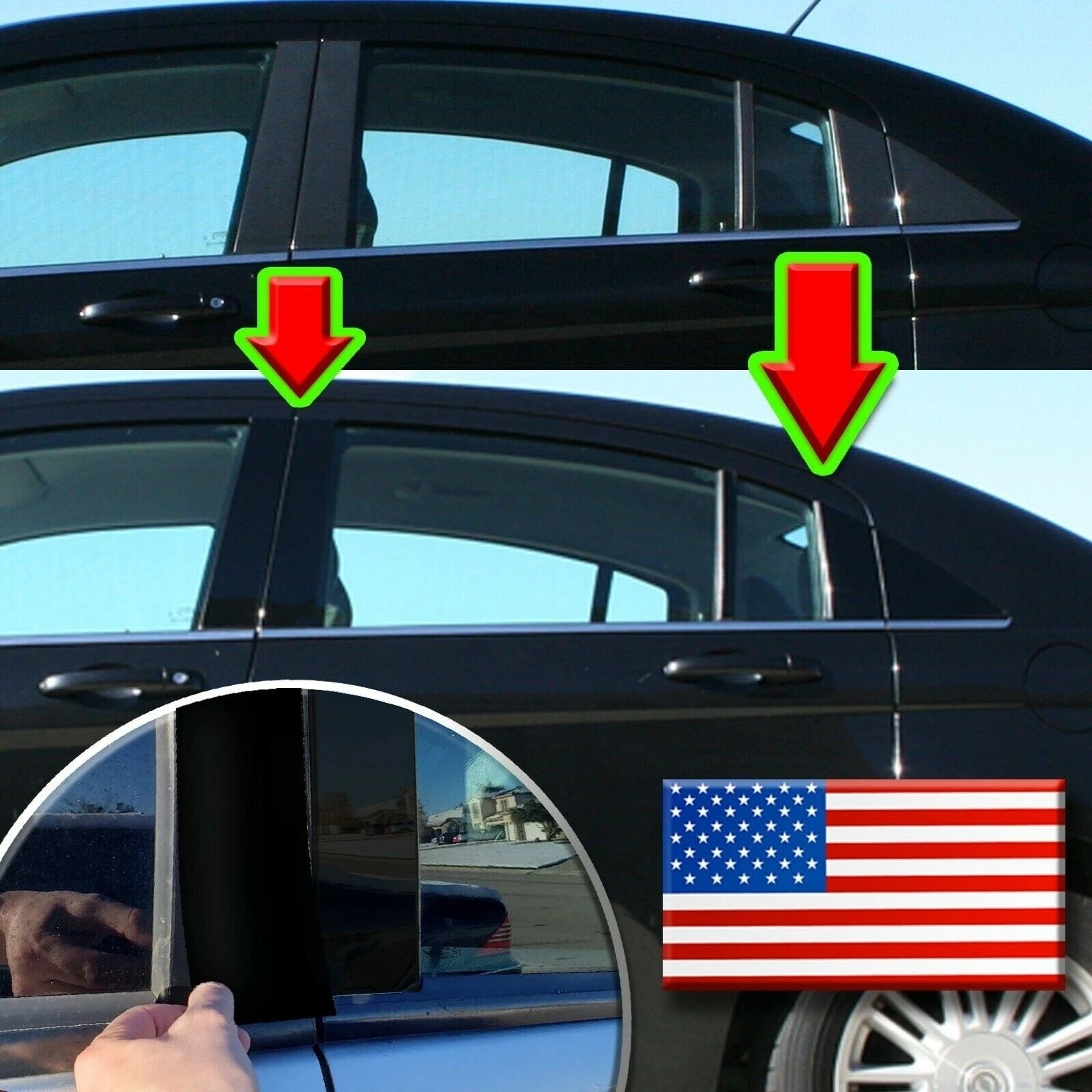 Black Pillar Post Covers for Ford Fusion 13-20 (+Keyless) 8pc Piano Kit