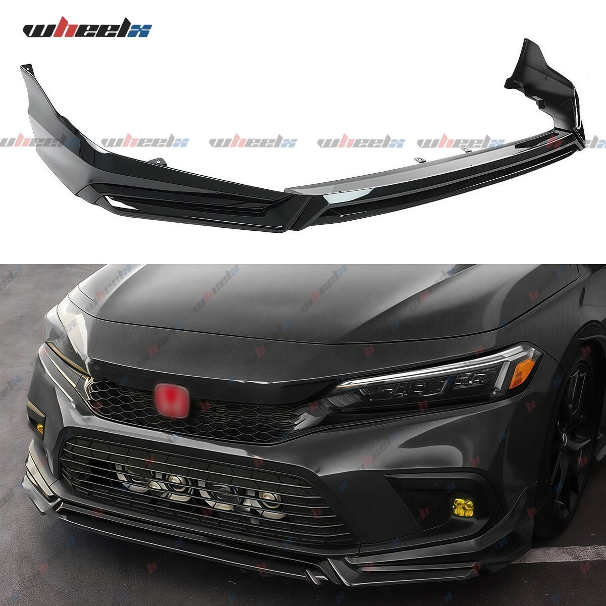 For 2022-24 11th Honda Civic Yofer V3 Glossy Black Front Bumper Lip Splitter Kit