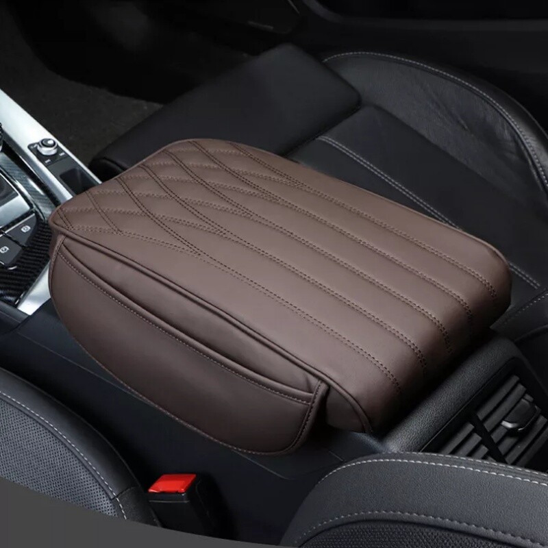 Car Center Console Cover PU Leather Car Arm Rest Cushion Pad with 2 Storage Bags