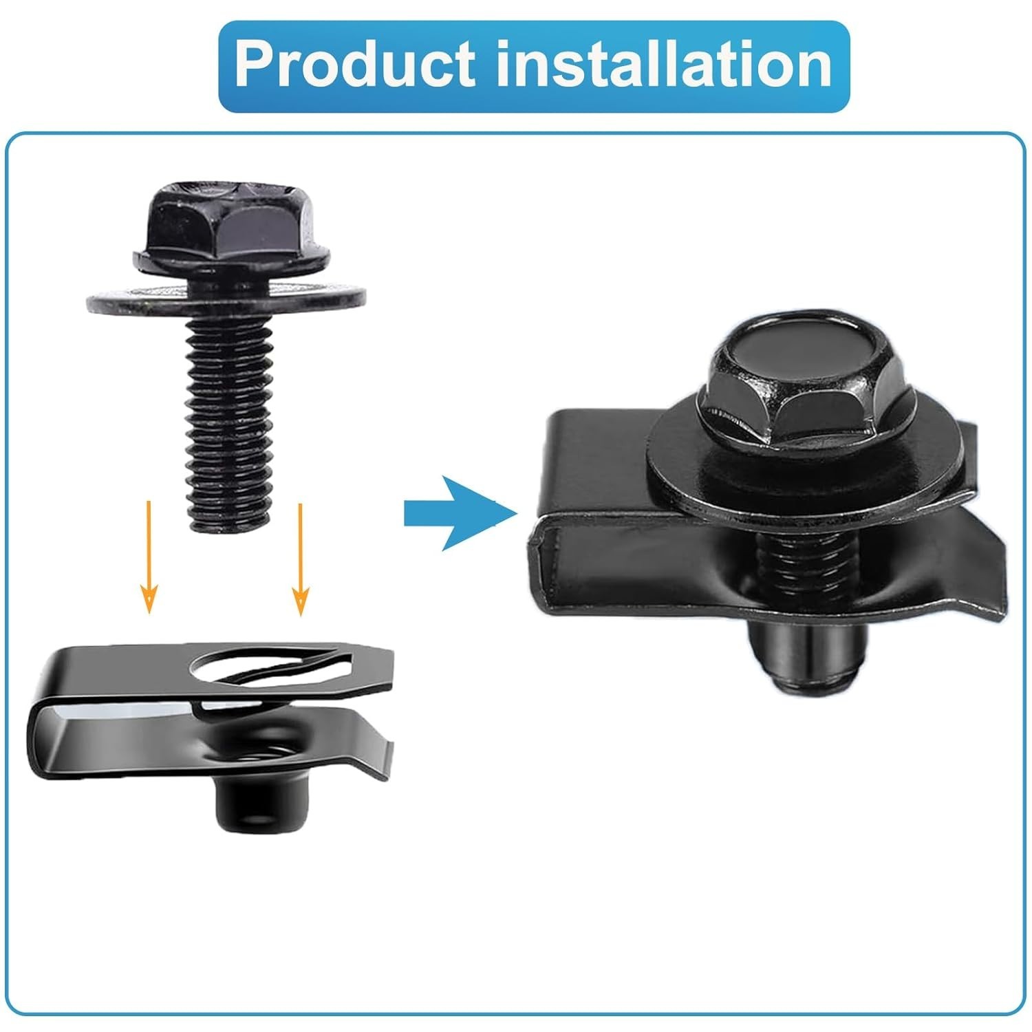 100 Pcs M6-1.0 Body Bolts and U Nuts Kits, Bumper Fender Liner Push Pull -Black