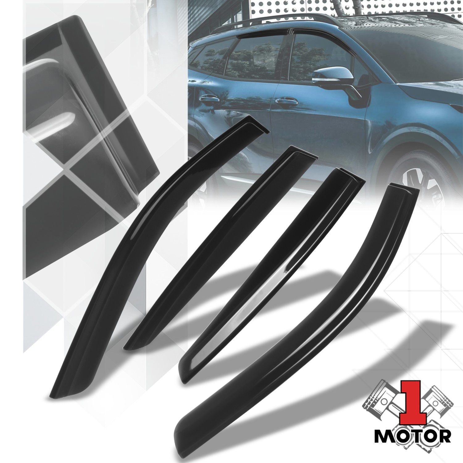 4-Pieces Glossy Black 3M Adhesive Tape Window Visors Set for 17-22 KIA Sportage