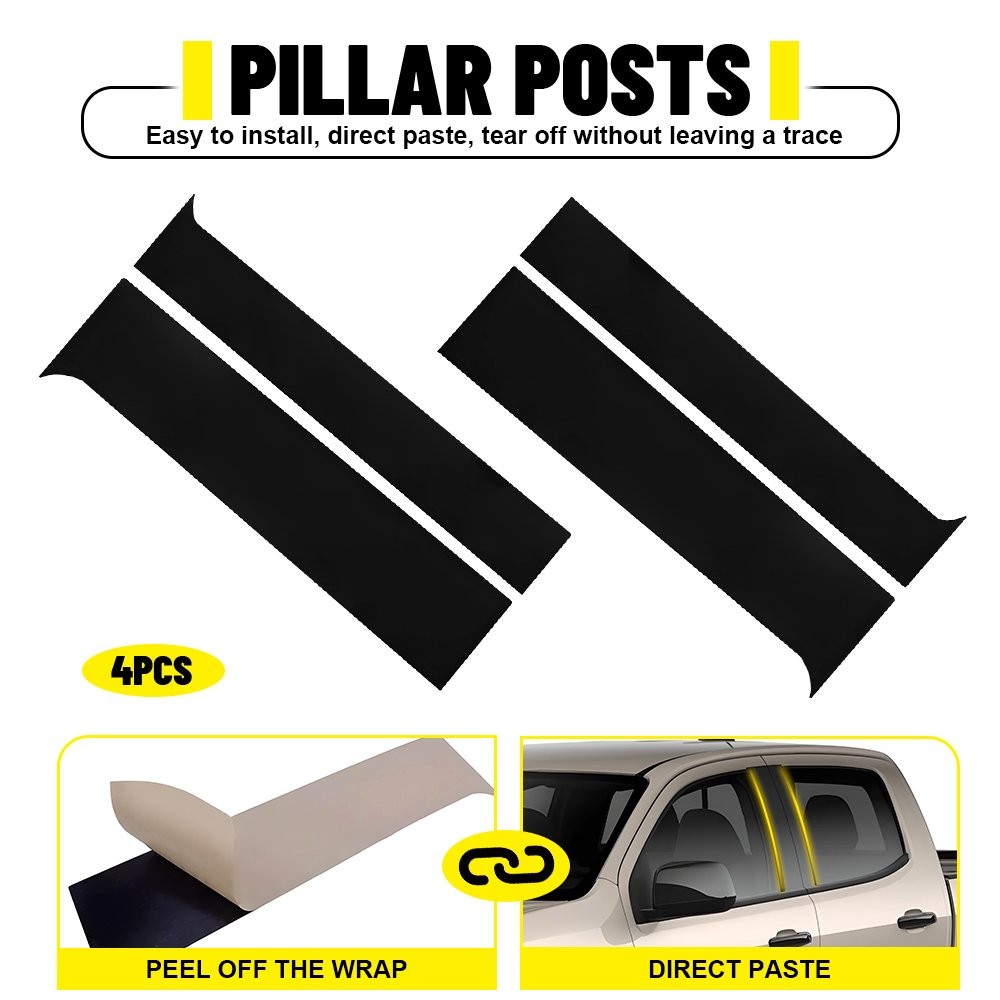 US Polished Black Pillar Posts Door Trim For Chevy Colorado GMC Canyon 2015-2022