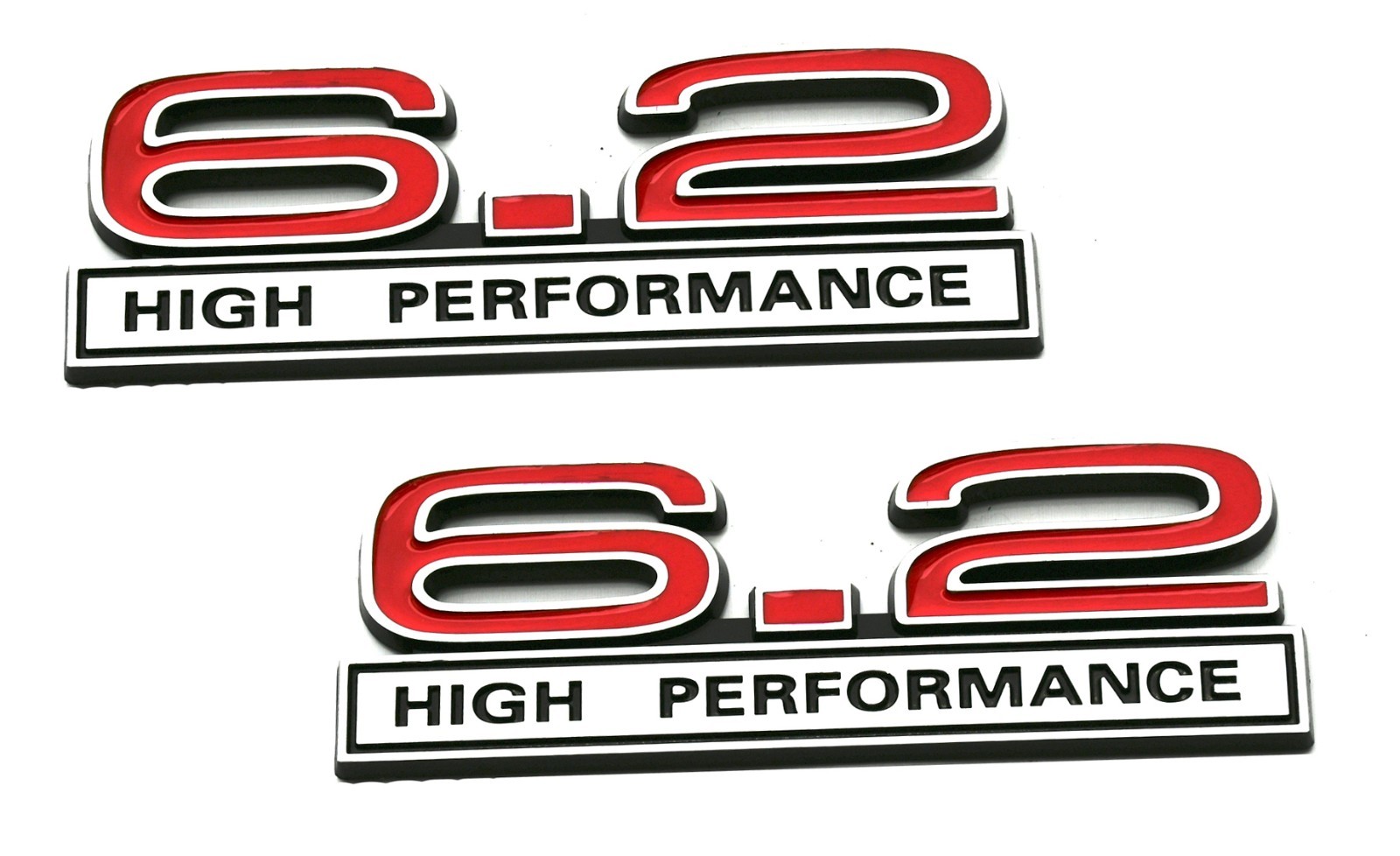 2pcs 6.2 Liter High Performance Engine Emblems Badge Chrome Red