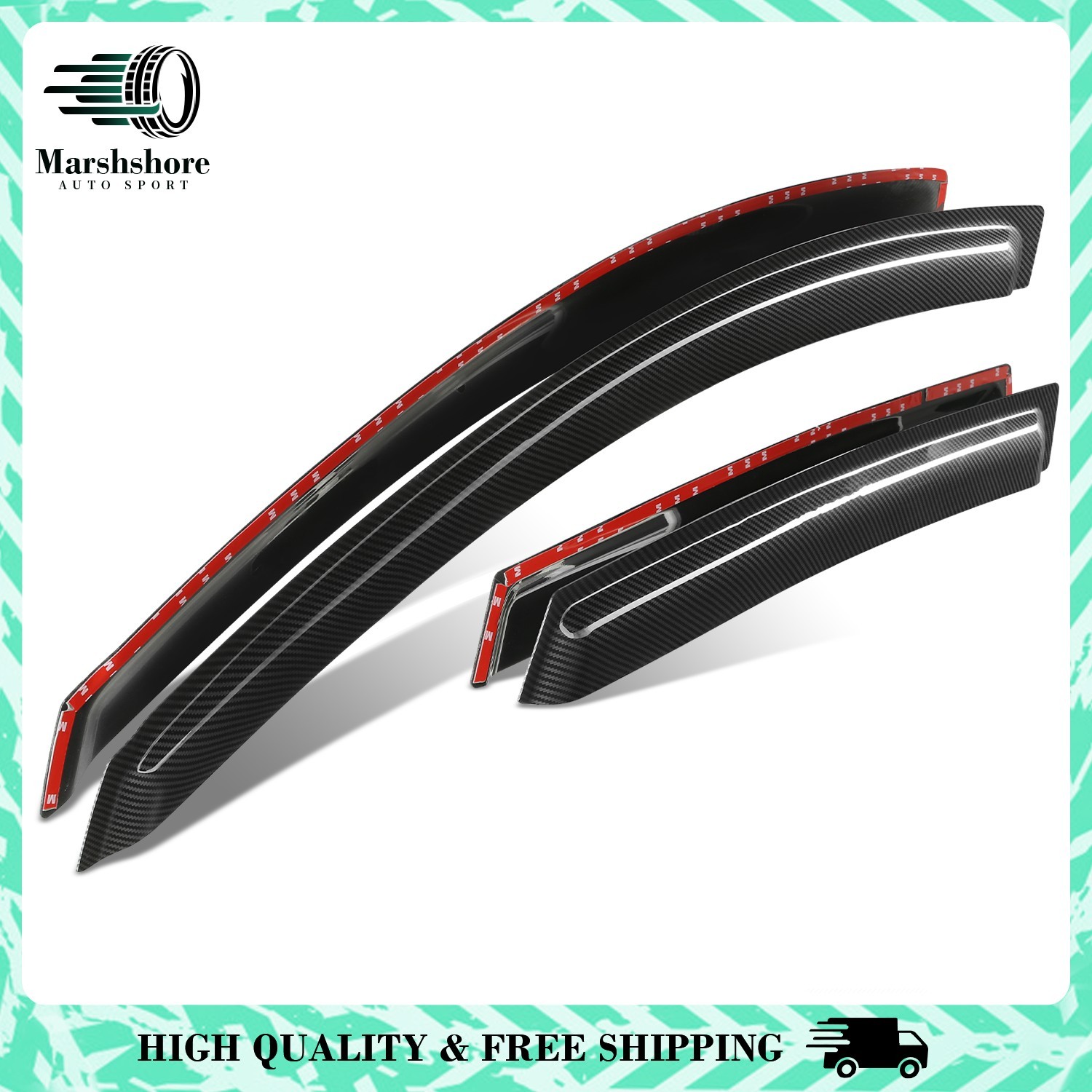 For 08-10 Saturn Vue Glossy Black 3M Adhesive Tape 4 Window Visors Rain Guard