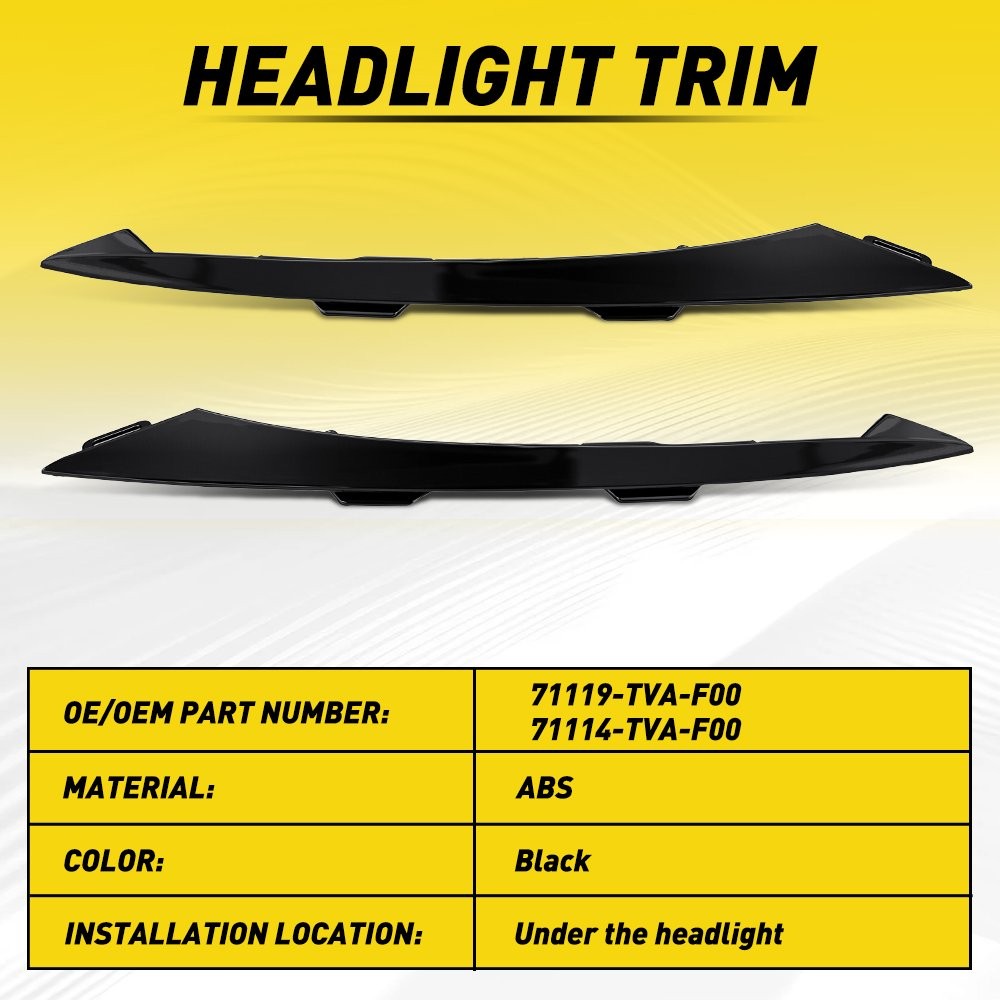 For 2021-2022 Honda Accord Left Right Front Headlight Lower Molding Trim Gloss