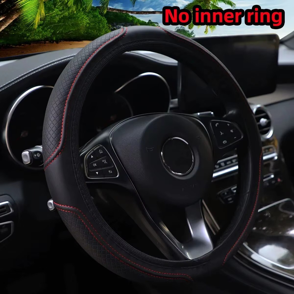 Blue Car Steering Wheel Cover Leather Good Grip Car Accessories 15″/37-38CM